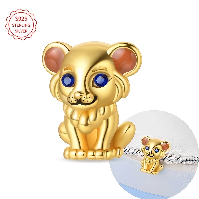 

1pc Cute Lion Charm, 925 Sterling Silver Bead, Silver Plated, Synthetic Stone, Animal Theme, Boho Style, Daily & Party Accessory, Gift For Family &