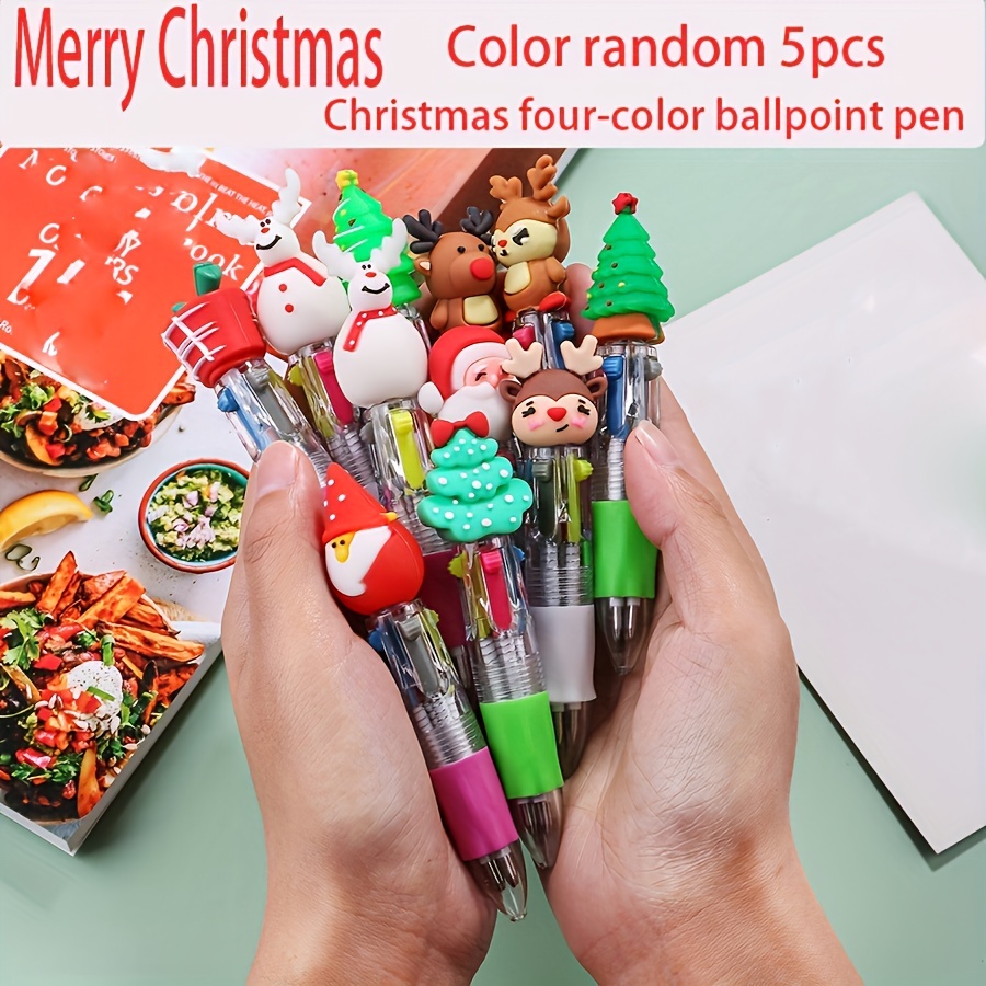 

5pcs Christmas Ballpoint Pens - 4 , & Santa , Retractable Oil- Ink Pens For Journaling And