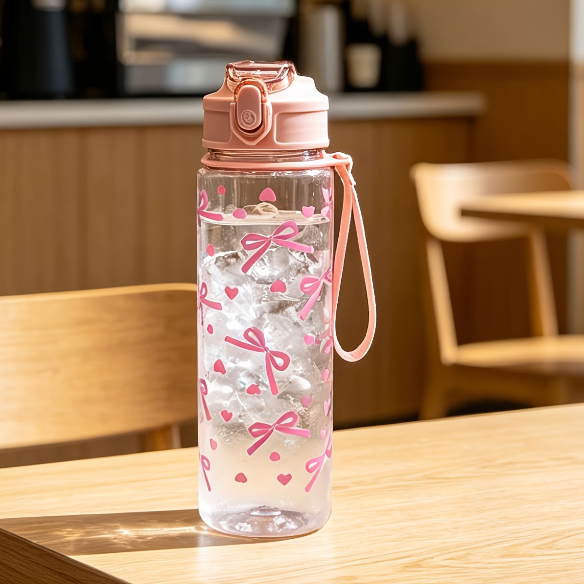 Image of 1pc 750ml Bowknot Bestie Gift Summer Plastic Water Bottle Straw Cup Cartoon Water Bottle Sports Outdoor Korean Suitable For Gifting