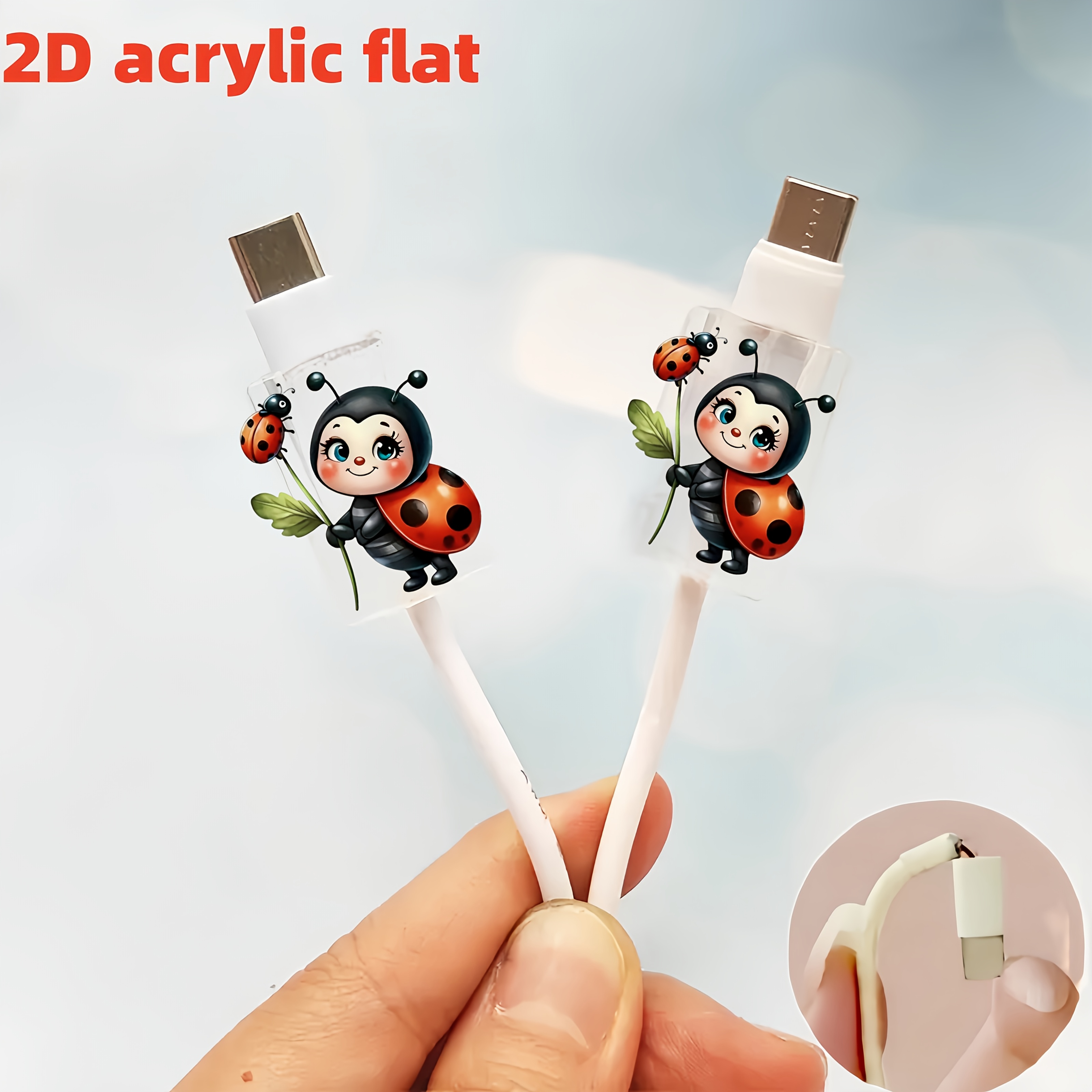 E-shop 2 Stück Niedliche Marienkäfer-Kabelschützer – Langlebige Thermoplastische Polyurethan-Ladekabelhüllen, Ideal für iPhone/Type-C-Geräte mit Süßem