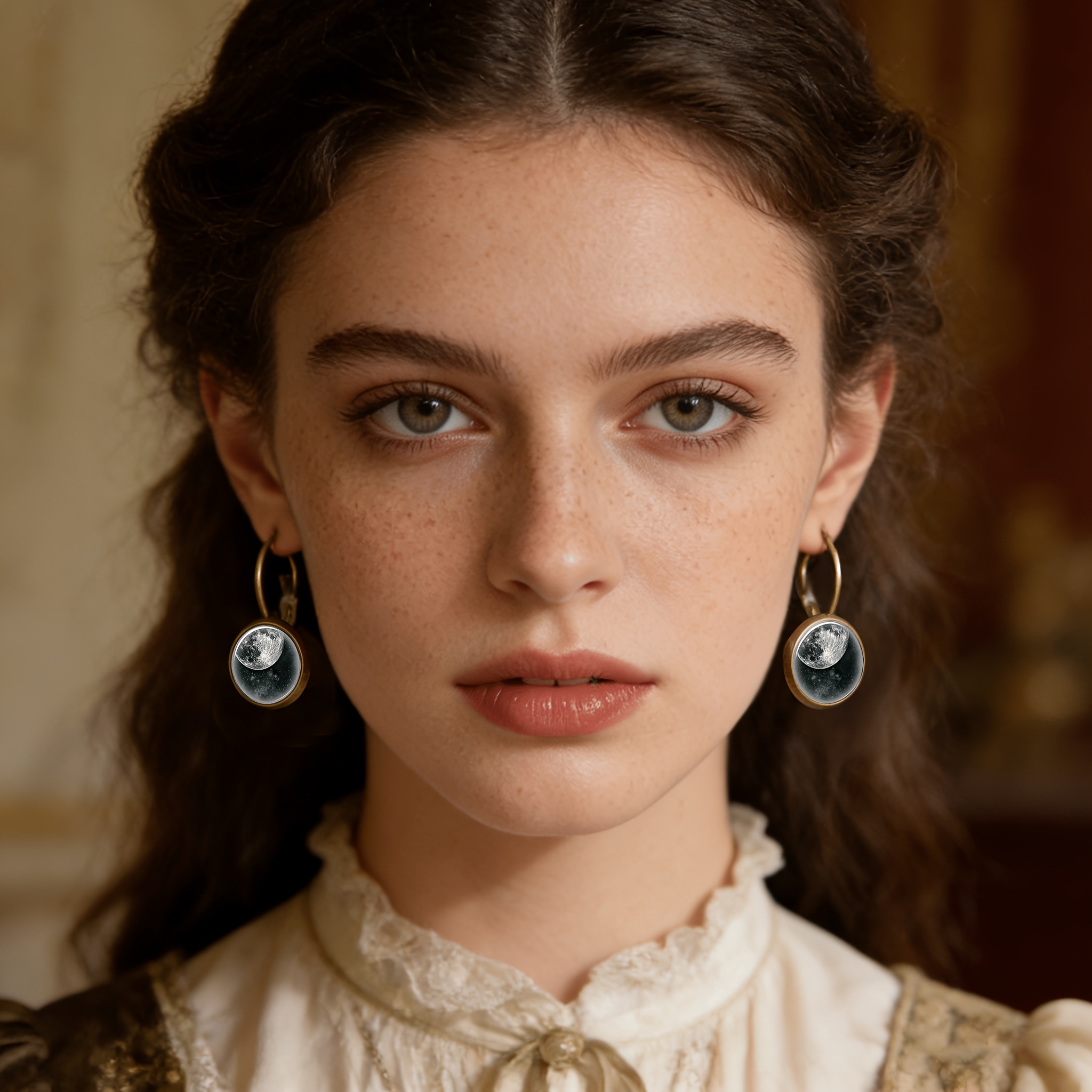 2pcs Set Antique Cyan Round Classical Earrings with Ear Hooks