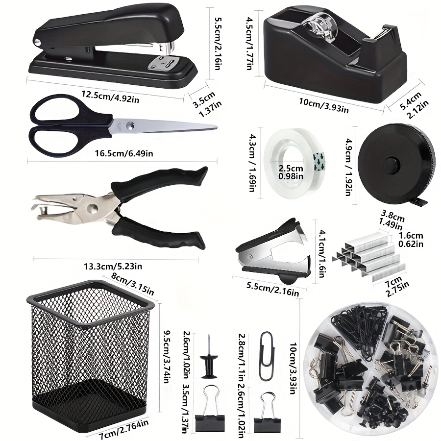 Image of Back To School 10-in-1 Stationery Set: Square Pen Holder, Stapler, Hole Punch, Tape Measure And Additions. For University Dorms, Schools, Offices. Best Gift For