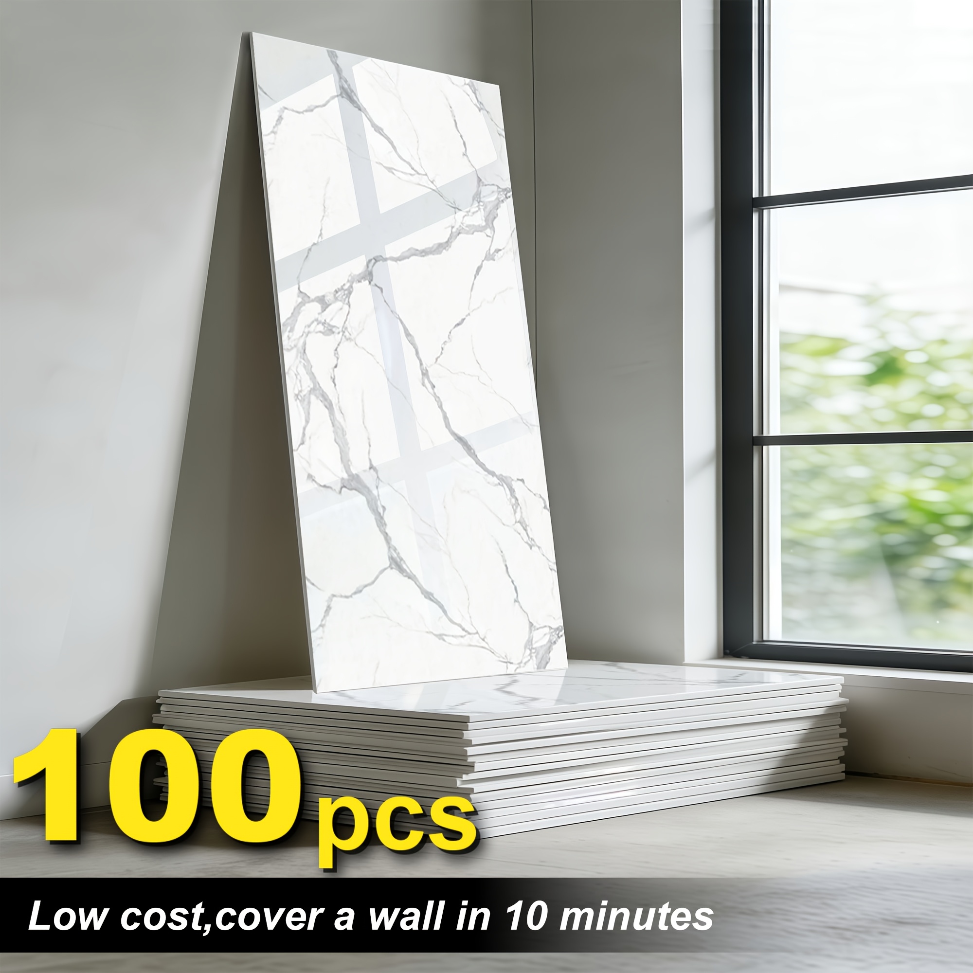 Image of 60/100-pack Self-adhesive Marble Wall Panels Set - Oversized /black Marble Sheets, Removable Vinyl Planks, Bathroom, Kitchen, Living Room - Glossy End, /remove