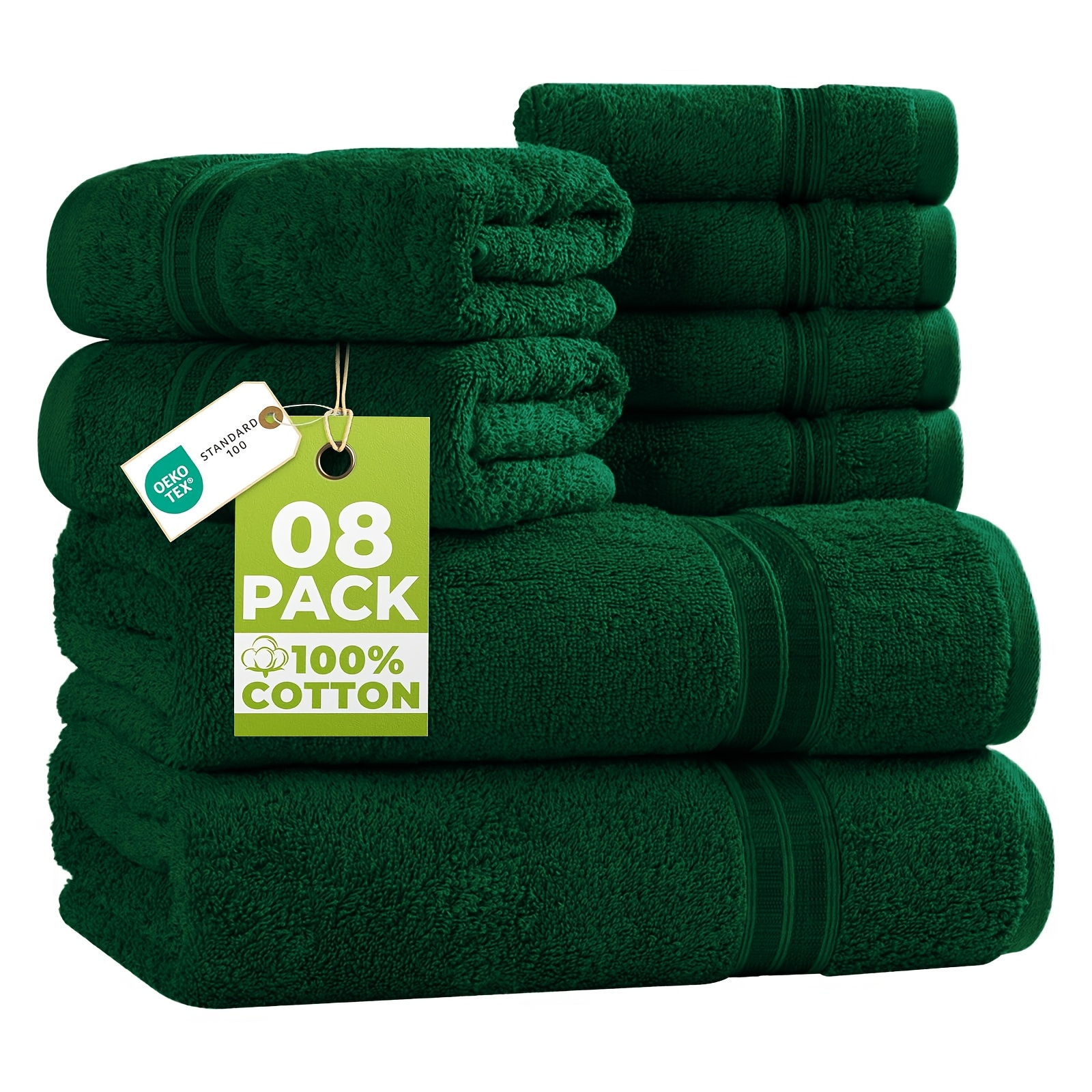 Image of Cotton Towel Set, 600gsm, Absorbent And Soft, 8pcs Set, Including 2 Bath Towels (70x140 Cm), 2 Hand Towels (50x100 Cm), And 4 Guest Towels (30x50 Cm)