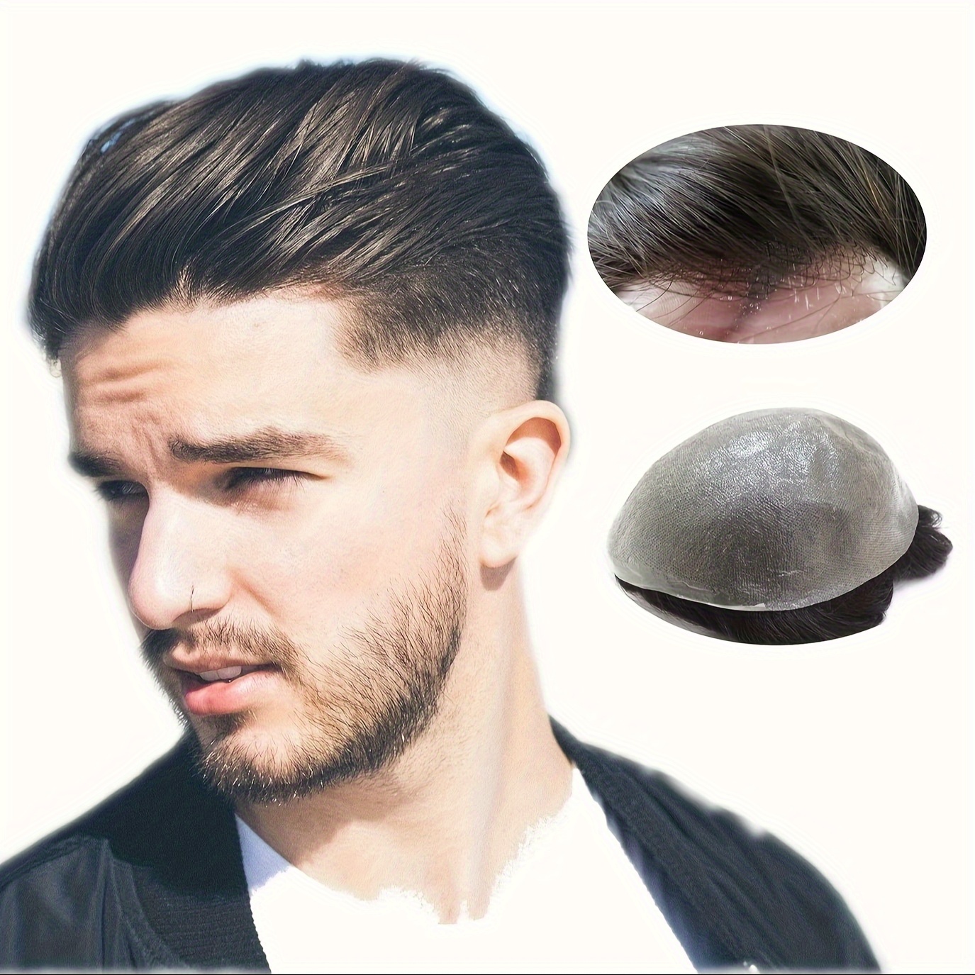 

Toupee For Men With 100% Human Hair, 0.08mm Natural Skin Hair Pieces Replacement For Men Base Size 6*8 Inch/15*20cm Mens Toupee V-looped Hair System Natural Black