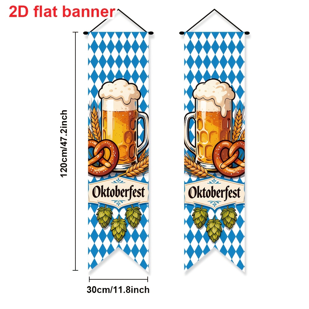 TEMU Banner piatto 2D - Banner piatto 2D - Banner piatto 2D, 2 pezzi, banner a tema birra bavarese per le feste, con classici motivi a forma di