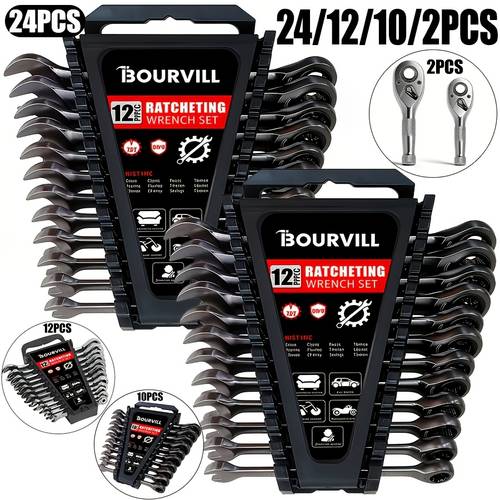 24 12 10 2pcs ratchet wrench combination set heavy duty black plated ratchet wrench suitable for automotive motorcycle and diy maintenance professional mechanical tool set metric wrench