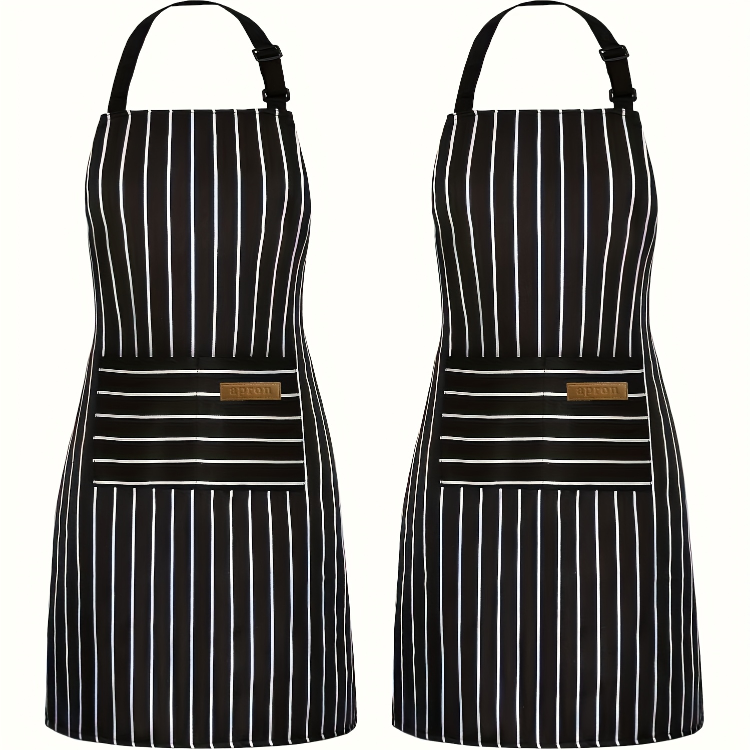 2pcs cooking apron with pocket adjustable kitchen bib apron for women and men chefs, suitable for home dining, kitchen baking, nail art, black stripes