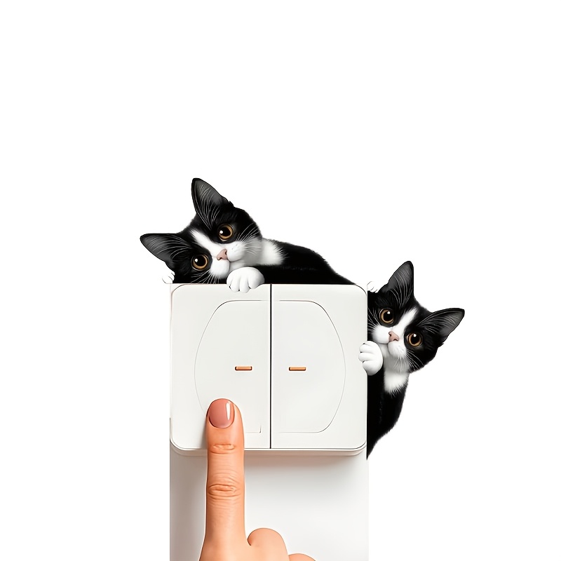 Image of 2pcs Cute Cartoon Cat Wall Stickers | Self-adhesive Vinyl Decorations For Switches, Sockets, And Background Walls, Ideal For Bathroom, Living Room, Bedroom, Study Decor