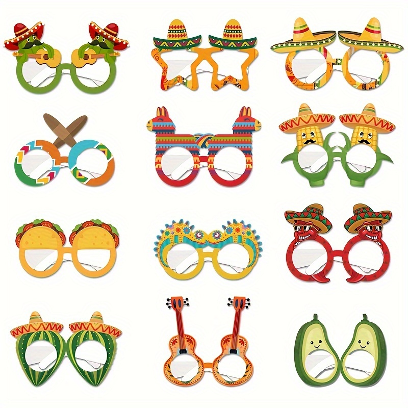 

12pcs, Mexican Theme Party Paper Glasses, Decorative Party Glasses, Costume Dress Up, Photo Booth Props, Creative Small Gifts, Party Accessories, Cool Stuff, Cinco De Mayo Decor