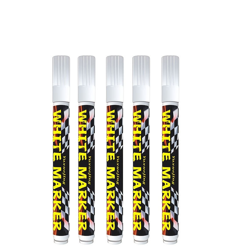 TEMU 5pcs White Car Tire Lettering Pens, Diy Modification Markers, Quick-drying With Strong , Portable And Easy-to- Tire Markers, Suitable For Design
