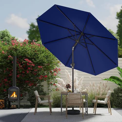 9ft outdoor patio umbrella with 8 sturdy alloy steel ribs uv protection push button tilt navy blue polyester canopy for pool deck backyard garden umbrella garden umbrella contemporary umbrella durable polyester canopy umbrella outdoor patio