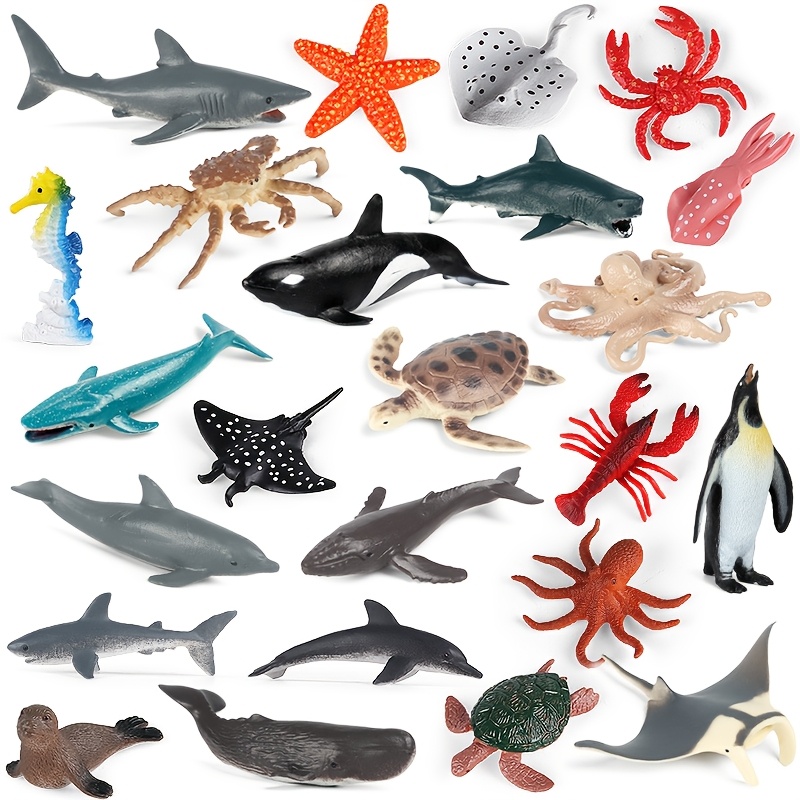 Image of 24pcs Oceanbreeze Mini Marine Animal Figurine Set, Durable Pvc, Assorted Colors, Ideal For Fish Tank Decor, & Landscaping