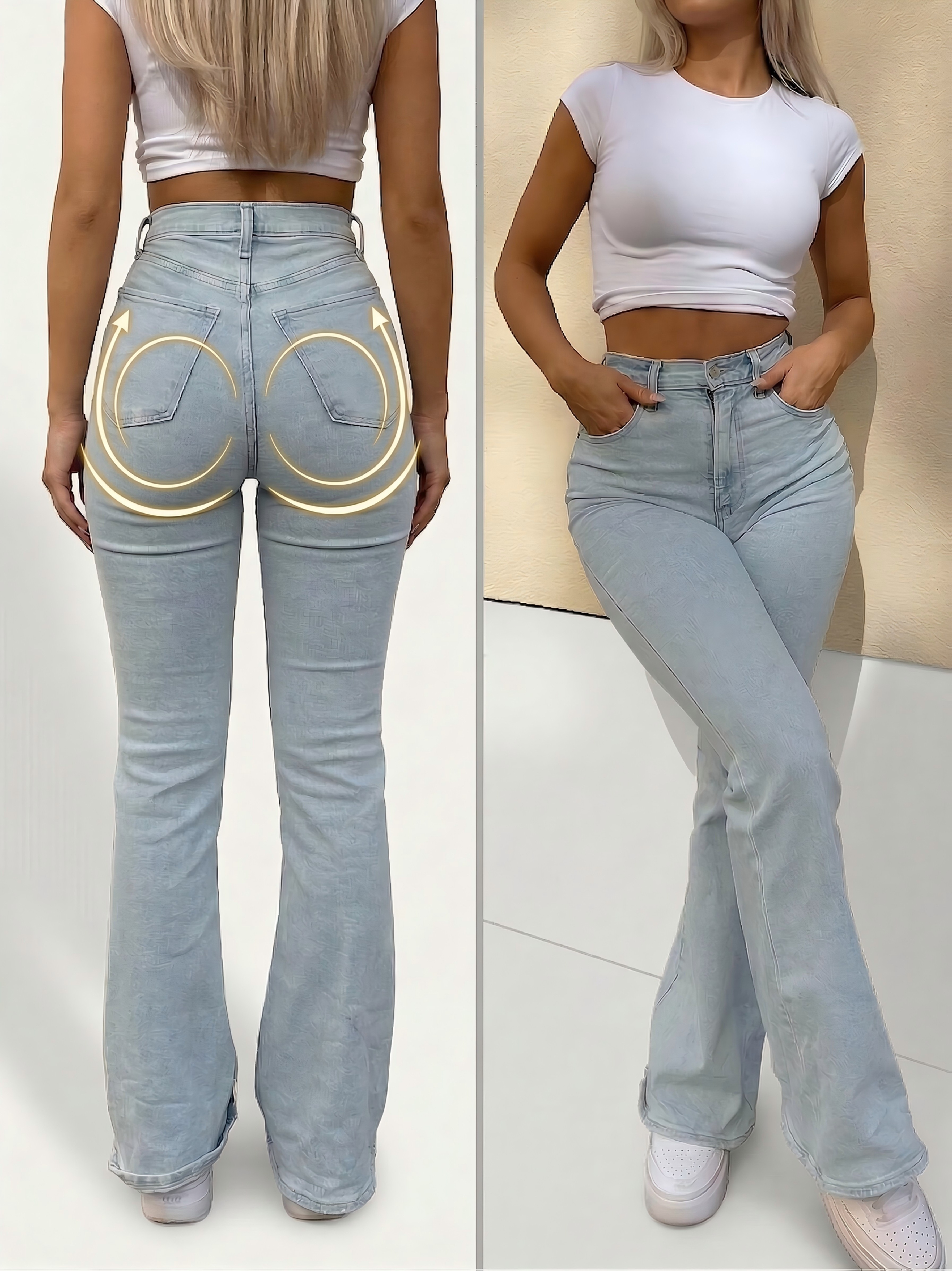 womens high stretch   fit flared jeans vintage washed denim elegant     stretch flared jeans for women fashionable and versatile     machine washable