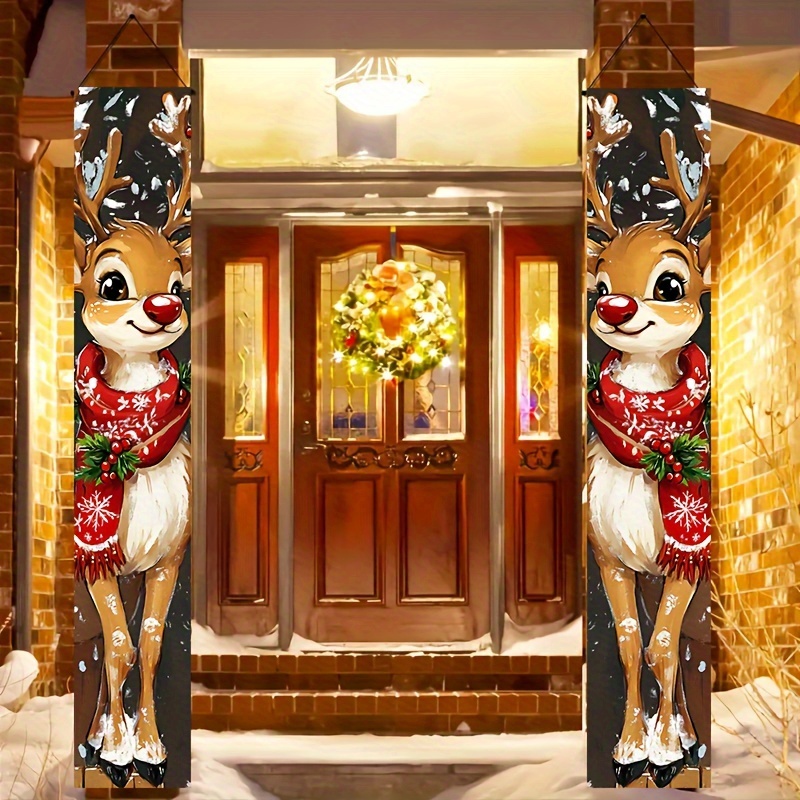 

Reindeer Porch Banner Flags - 1 Pair, 11.8x70.8 Inches, Festive Christmas Deer Door Decorations For Indoor & Outdoor Use, Deer Christmas Decorations