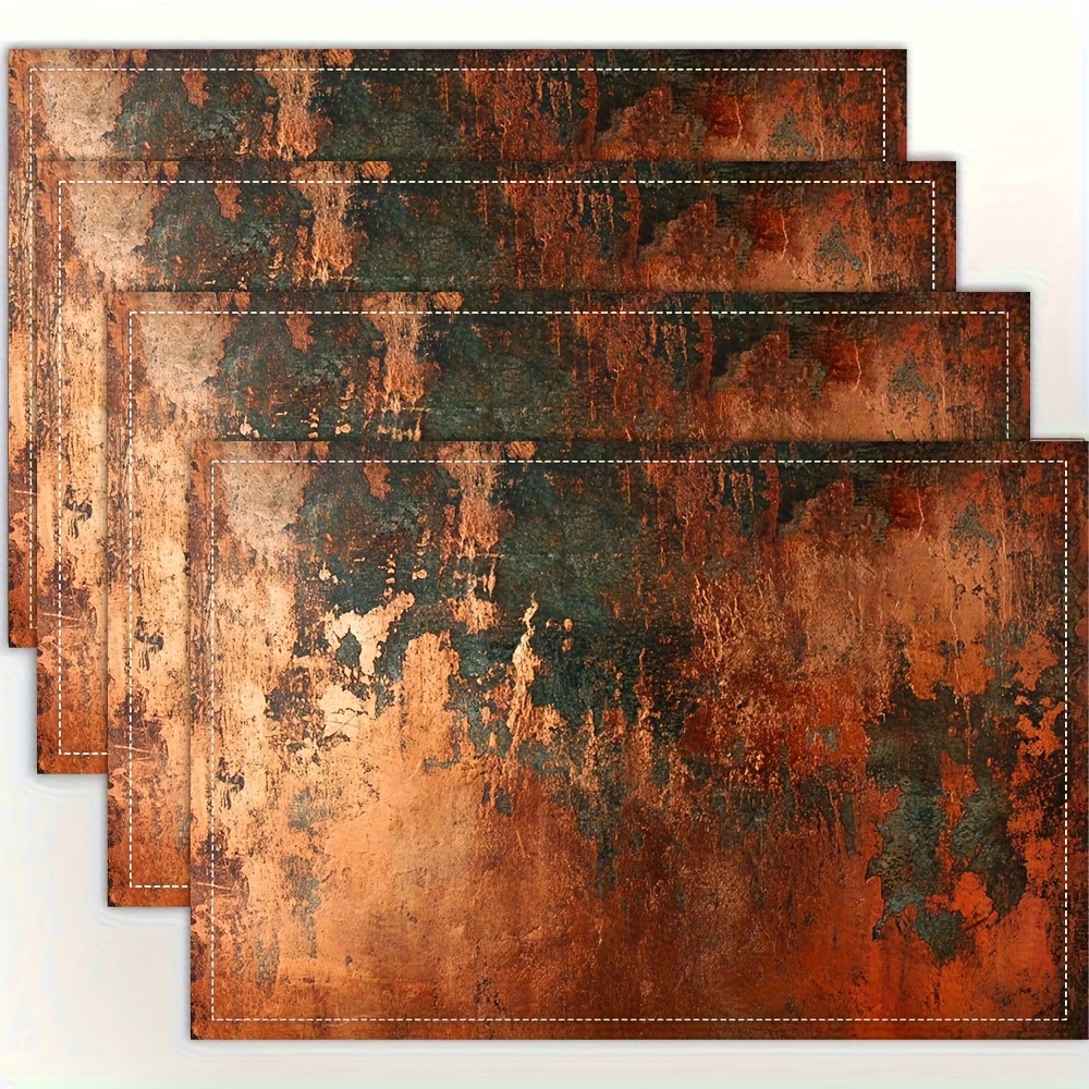 TEMU Jit4pcs Worn Copper Print Placemats - Gentleman Style Brown And Black Pattern, 12x18 Inches, Perfect For Dining Table, Kitchen, Party, Interior