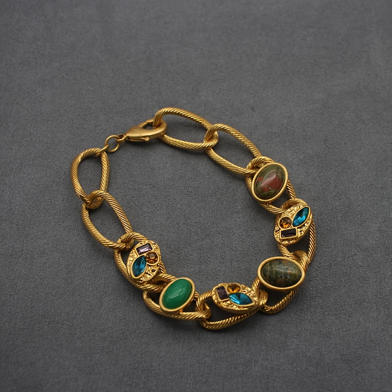 Image of Niche Design Copper-plated Colorful Natural Stone Bracelet Jewelry Bangle Niche Vintage Style Stone Jewelry (handmade, Are Differences And Color