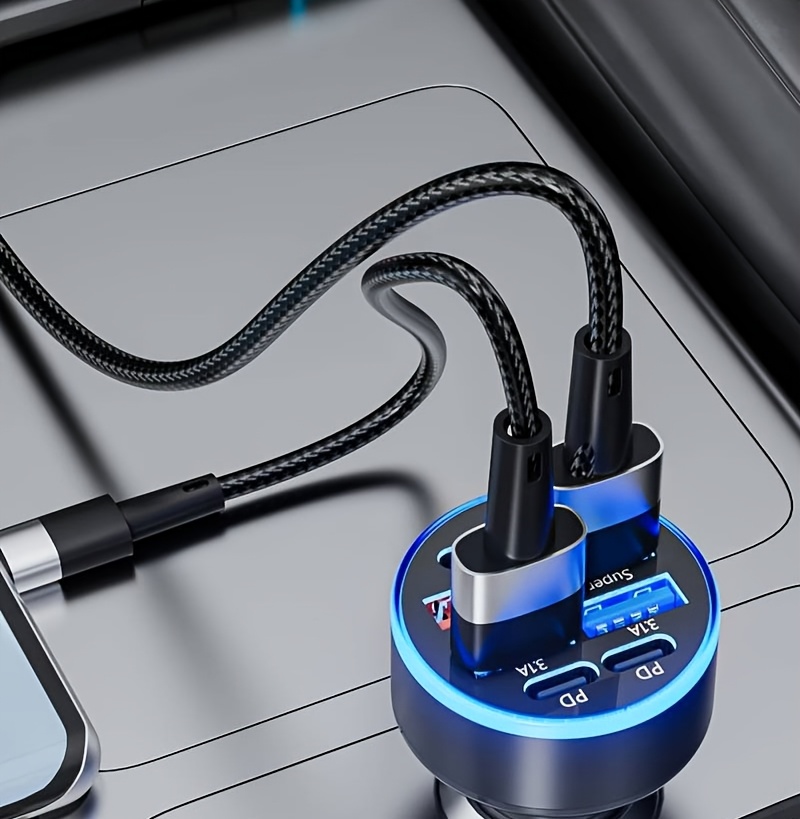 8-In-1 Car Phone Charger Featuring QC3.0 Fast Charging, PD+USB Dual Output, LED Indicator Lights, Compact And Portable Design, Perfect for Both for home And Car Use, Vehicle Charging Hub | Contemporary Charging Station | Space-Saving Charger