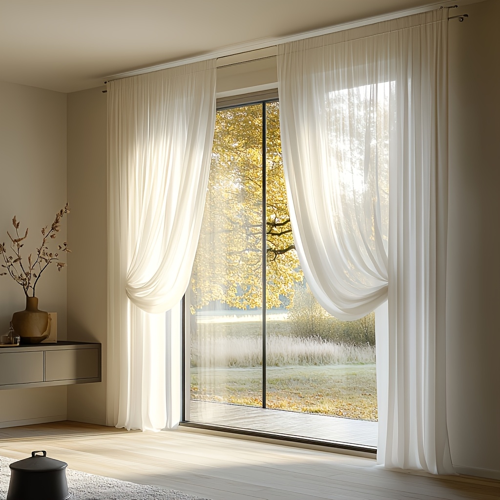 [ Delivery] 1pc Pack, Modern Easy Chiffon Sheer Curtain, Light-filtering Polyester Fiber Material, Rod Pocket Hanging, For Living Room Bedroom Balcony Window Decor