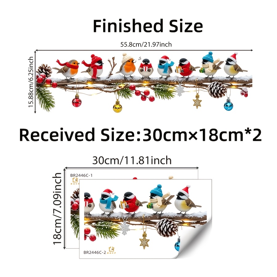 Image of 2pcs Christmas Window Clings, Adorable Birds On Branch With Xmas Ornaments, Winter Snow Scene Glass Door Stickers For Home Party Decor