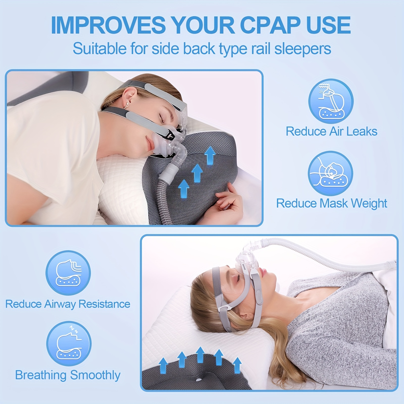 1pc memory foam pillow for side sleepers cervical pillow for   apnea pillow for cpap   reduce air leak hose   mask pressure christmas present details 3