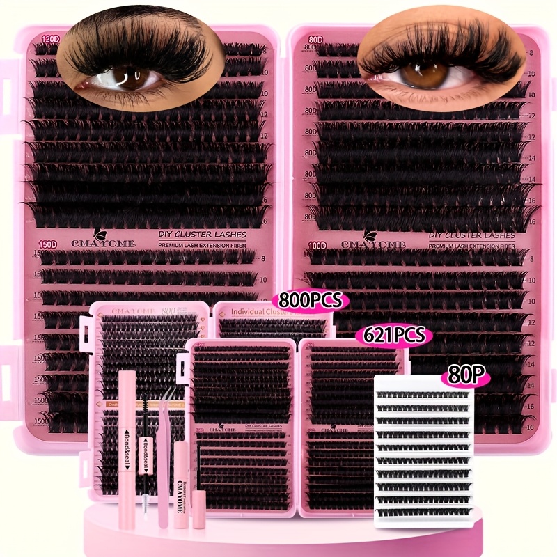 800 621 180 2pcs clustered self false eyelashes diy kit wild makeup style mixed length 8 18mm d with false eyelash tweezers brush remover and grafting tool suitable for beginners perfect mothers day valentines day gift details 1