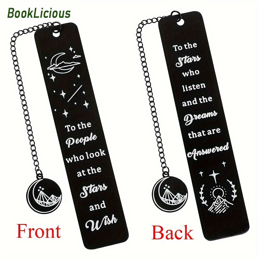 

1pc Black Stainless Steel Bookmark With Inspirational Quote And Astronomical Charms - Elegant Double-sided Design, Durable Page Marker, Ideal Gift For Readers And Book Enthusiasts