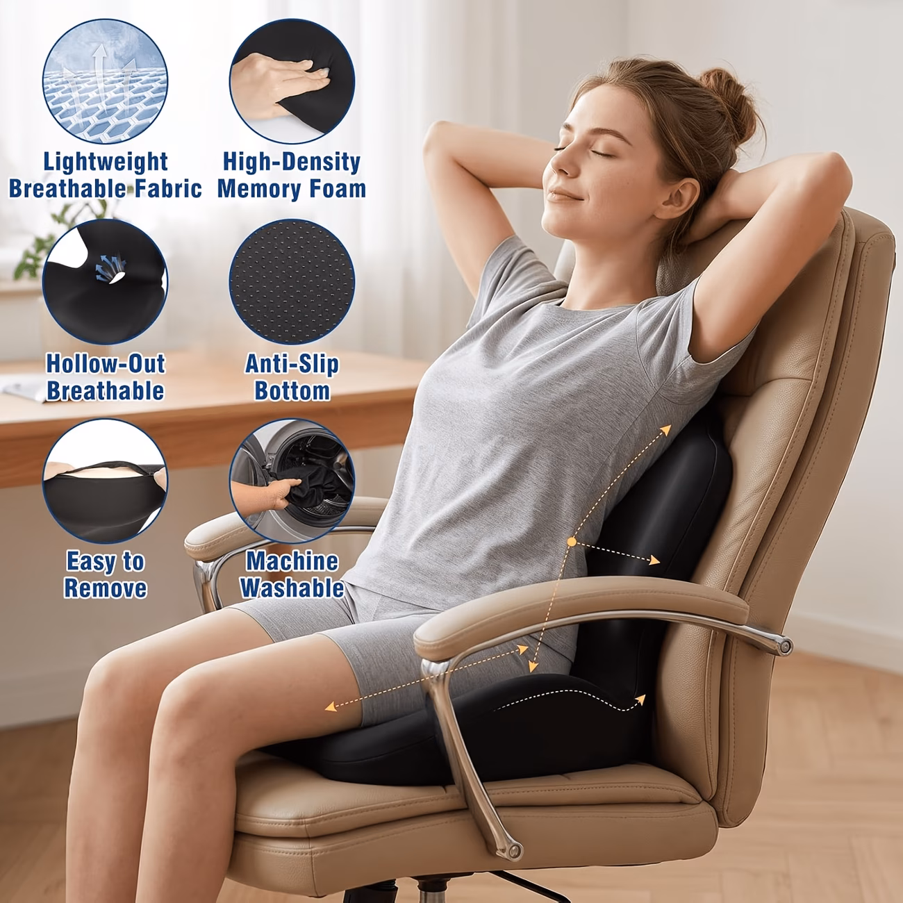high density l shaped ergonomic posture correcting seat cushion integrated lumbar and back support cushion suitable for office chairs sofas cars trucks gaming chairs wheelchairs etc ideal for gifting Product details 3
