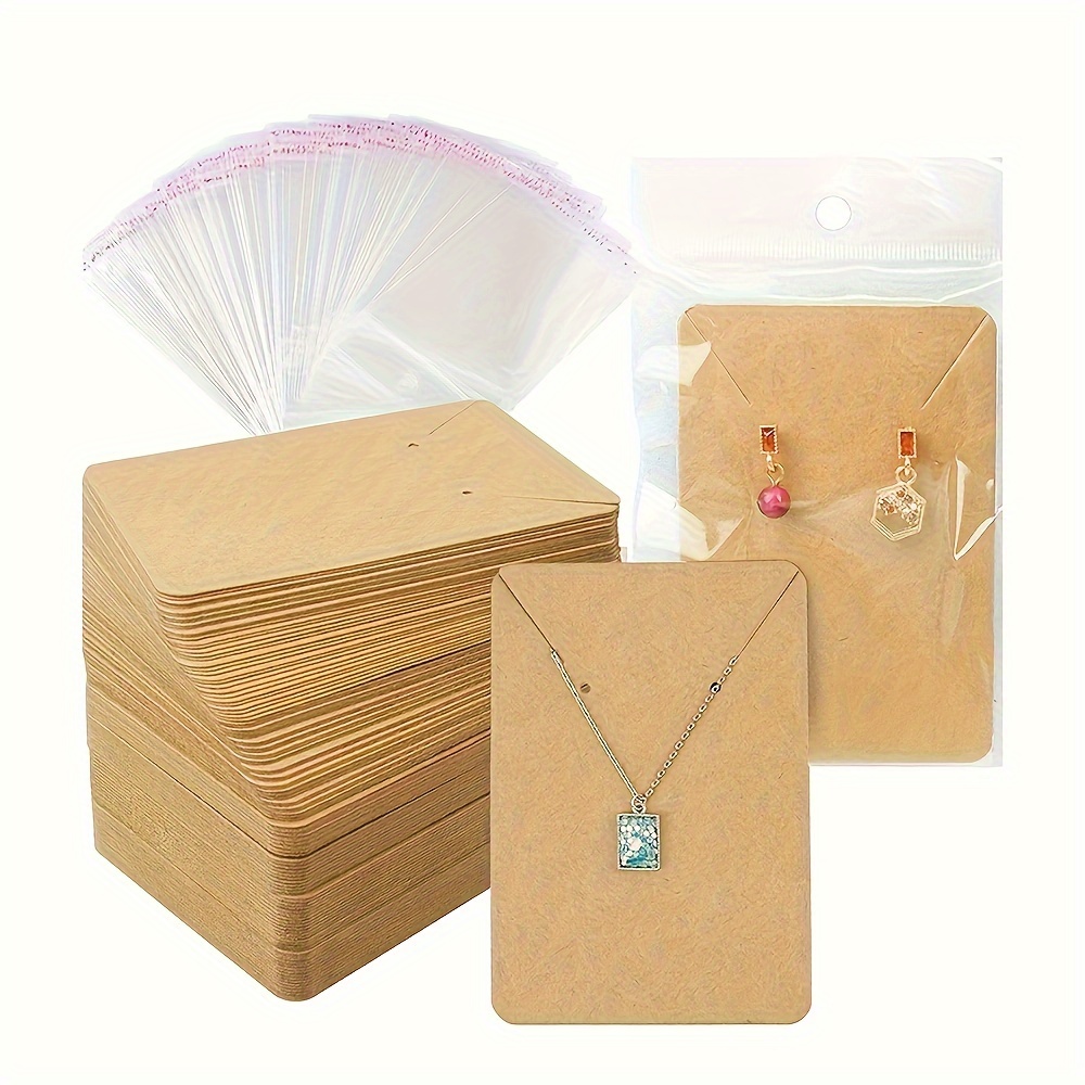 

50pcs Kraft Paper Earring Necklace Display Cards With Self-adhesive Bags, 6x9cm/2.36x3.54inch, Jewelry Hanging Cards For Diy Jewelry Packaging Showcase