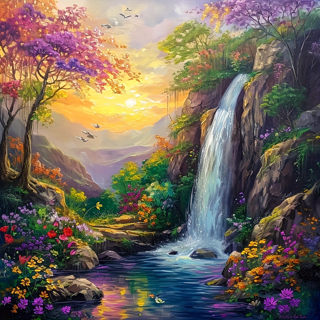 

1pc Large Size 40x40cm/15.7x15.7in Without Frame Diy 5d Artificial Diamond Art Painting Waterfall In Valley, Full Rhinestone Painting, Diamond Art Embroidery Kits, Handmade Home Room Office Wall Decor