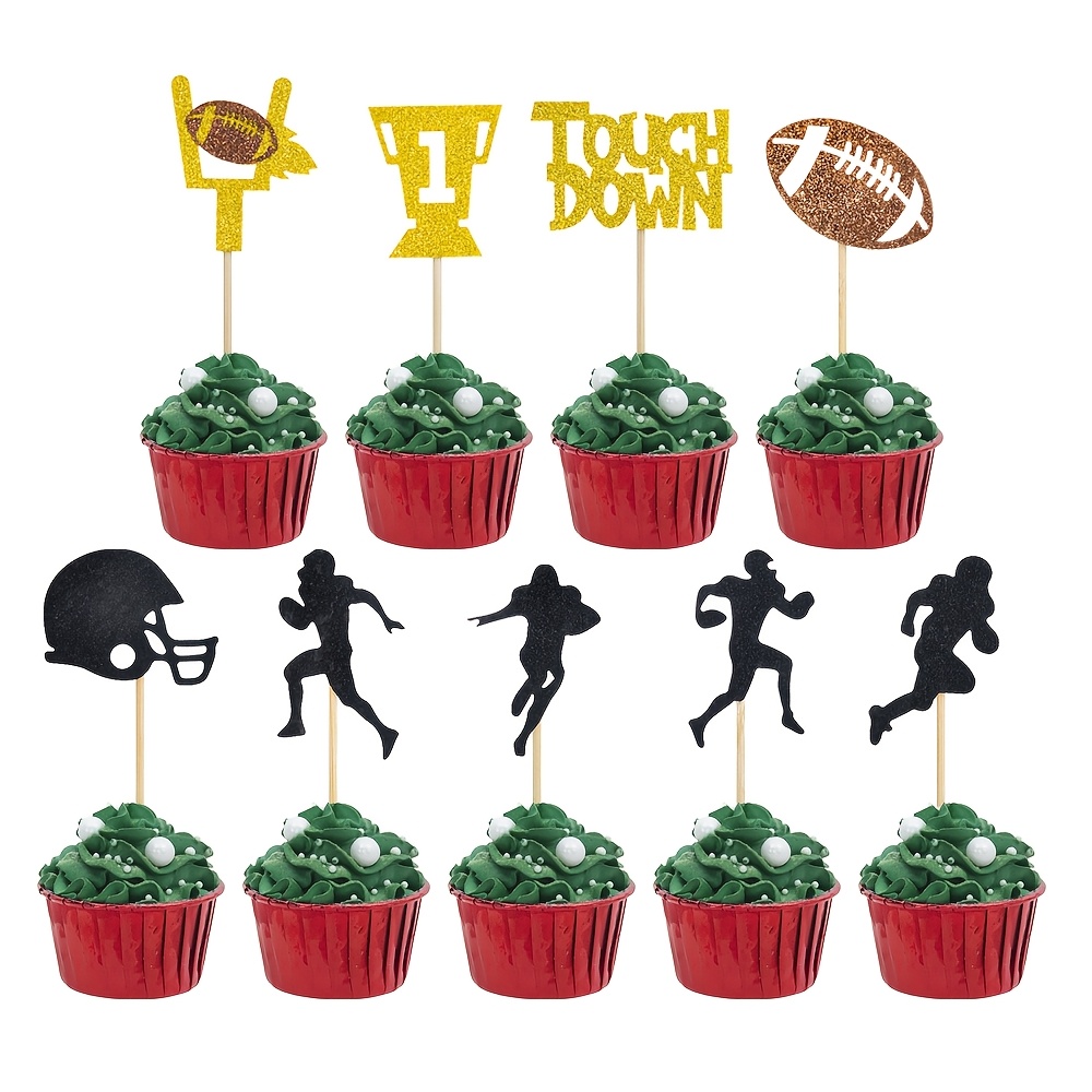 

18pcs Football Cupcake Toppers Set For Sports Themed Birthday And Shower Celebrations, Paper Cake Decorations Without Electricity, Featherless