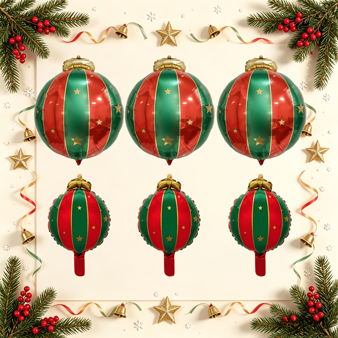 TEMU 6pcs Christmas Light Ball Ornaments Set, Red & Green Xmas Hanging Balls For Christmas Party Front Porch Indoor Outdoor Holiday Decorations