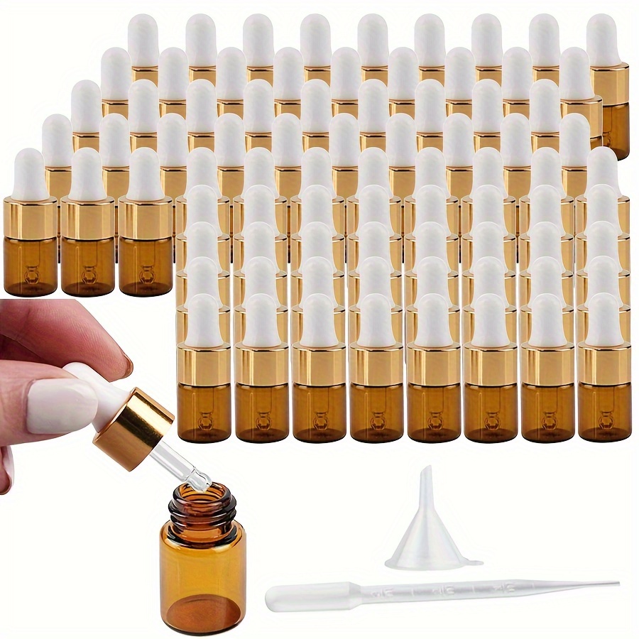 

100-pack 2ml Mini Glass Dropper Bottles With Golden Cap, Leak-proof, Unscented, Refillable Essential Oil Bottles For Travel