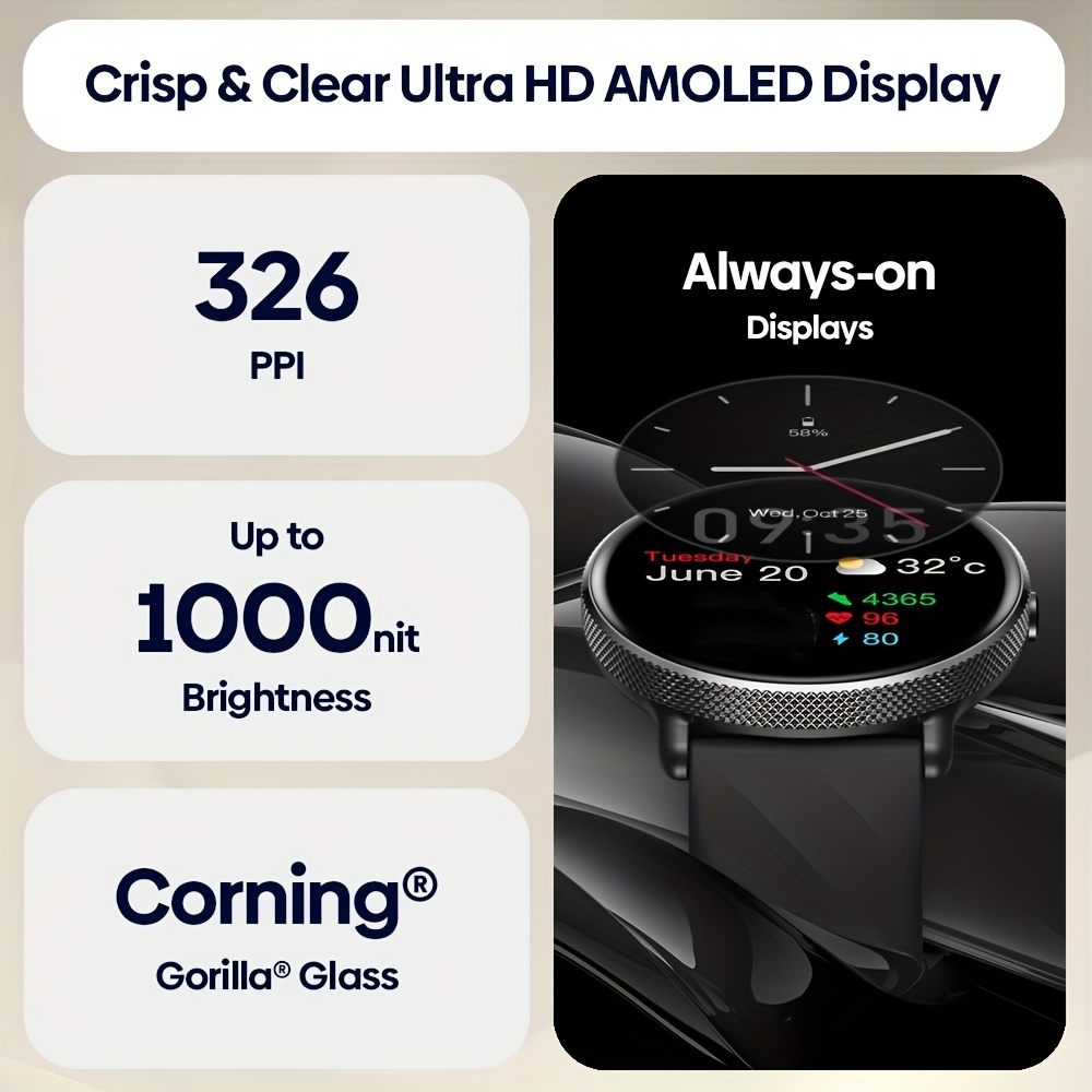 ساعة ذكية GTR 3PRO بشاشة AMOLED مقاس 3.63 سم، اتصال/رد لاسلكي، أوضاع اللياقة البدنية والنوم، إشعارات تطبيقات متعددة، دعم متعدد اللغات، بطارية 260mAh