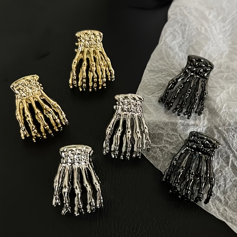 2 Halloween-Haarspangen Aus Metall – Mit Totenkopf, Fledermaus & Spinnennetz-Motiven, Schwarz-silber