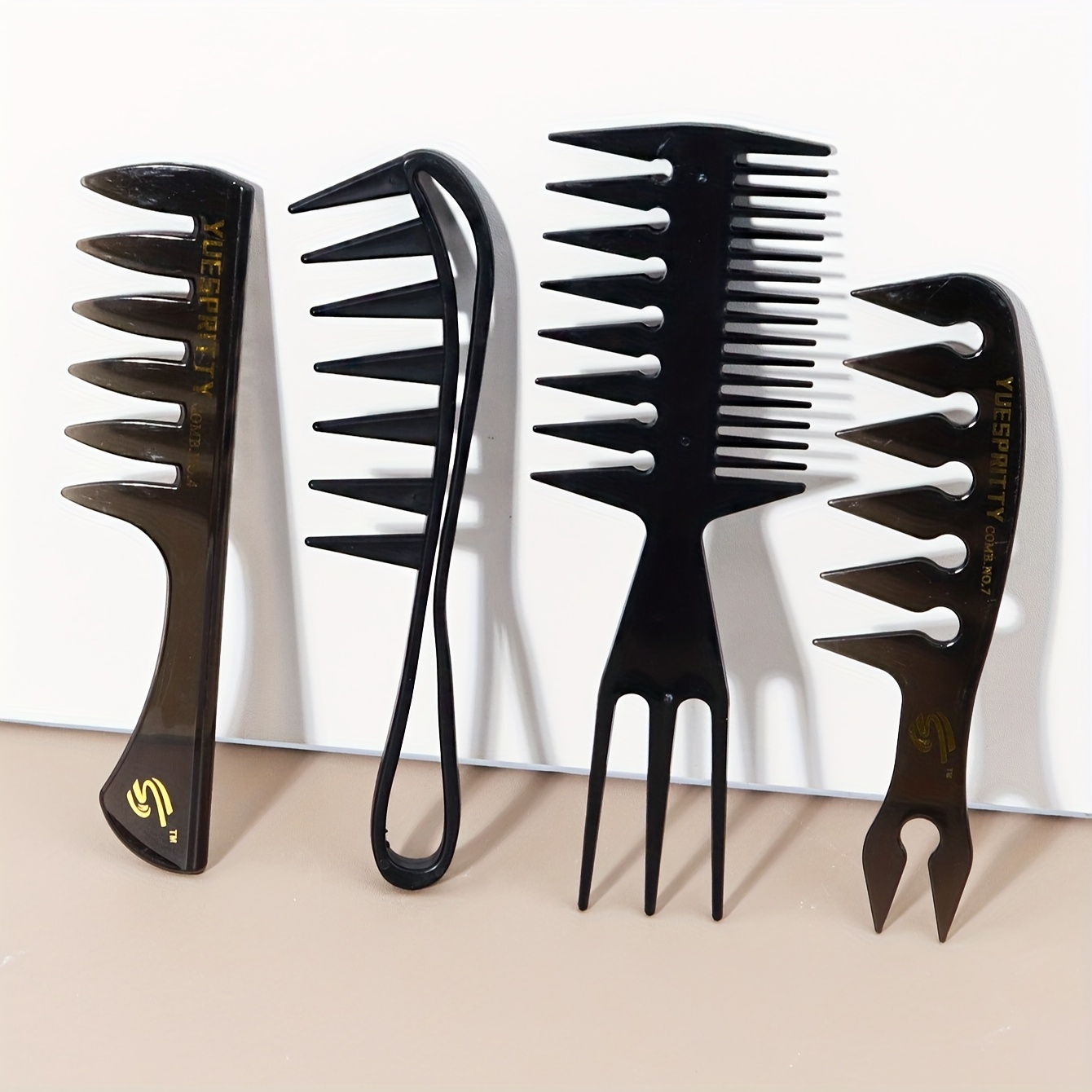E-shop 4-teiliges Set mit breitzinkigen Kämmen, Dreizinkiger Doppelseitiger Kamm, Vintage-Ölkamm, Breitzinkiger Flachkamm, Tragbares Design, Perfektes