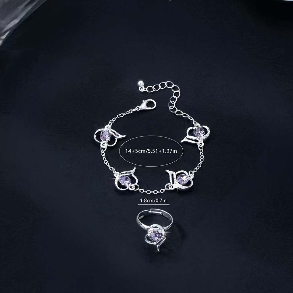 Gentle Pink Heart Bracelet & Ring Set, Adjustable