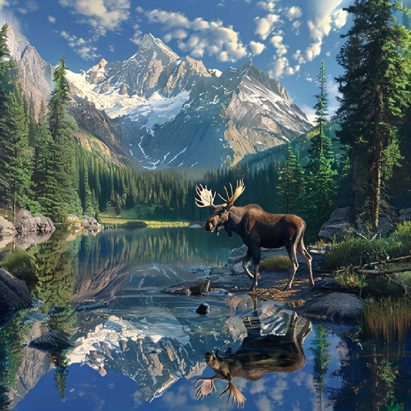 

Moose Diamond Painting Kit: Adult & Beginner Friendly, 40x40cm, Animal Theme, Diy Art Gift For Home Decor