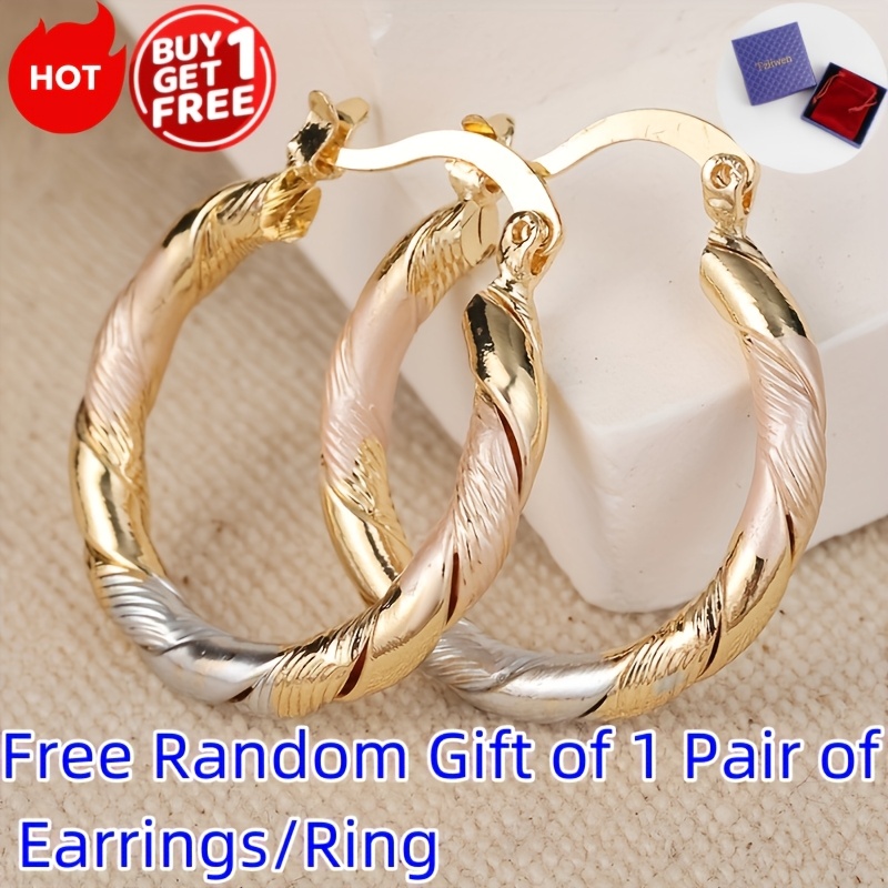 

Trendy Round Hoop Earrings Copper Twist Pattern Earrings For Women Jewelry Accessories Wedding Party Birthday Gift