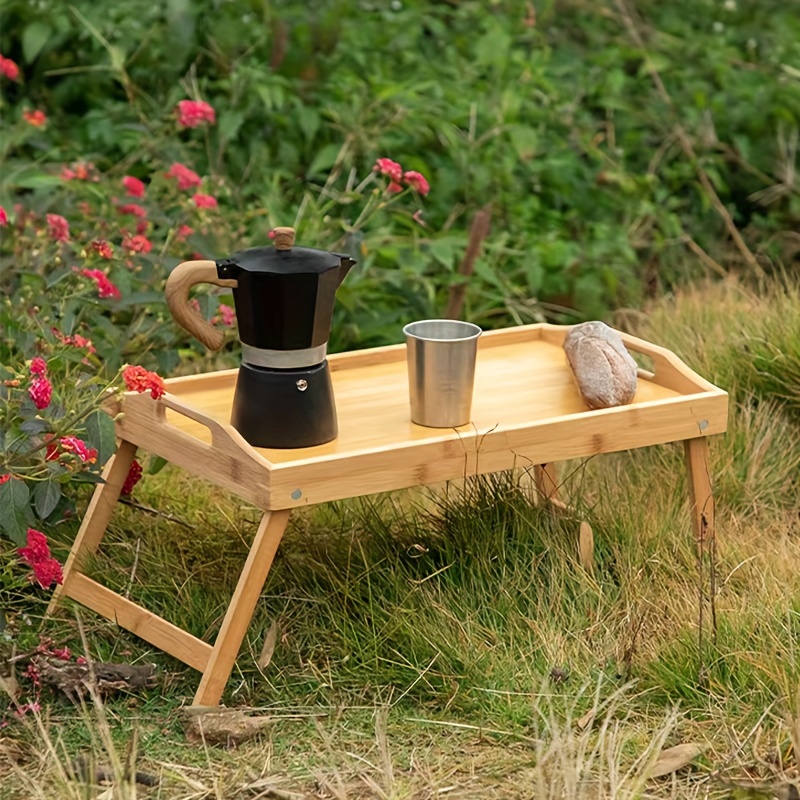Bandeja de cama con patas plegables, bandeja de comida para desayuno,  escritorio portátil de bambú, mesa de madera para servir cena, té y TV  (A-gris) : Hogar y Cocina 