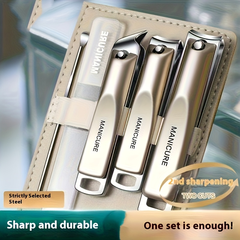   nail clipper 5pcs set 2 times   sharp and durable 1 complete set with ear spoon     steel precision grinding stainless steel nail clipper set anti splash rotating bag five piece set nail pliers complete set  