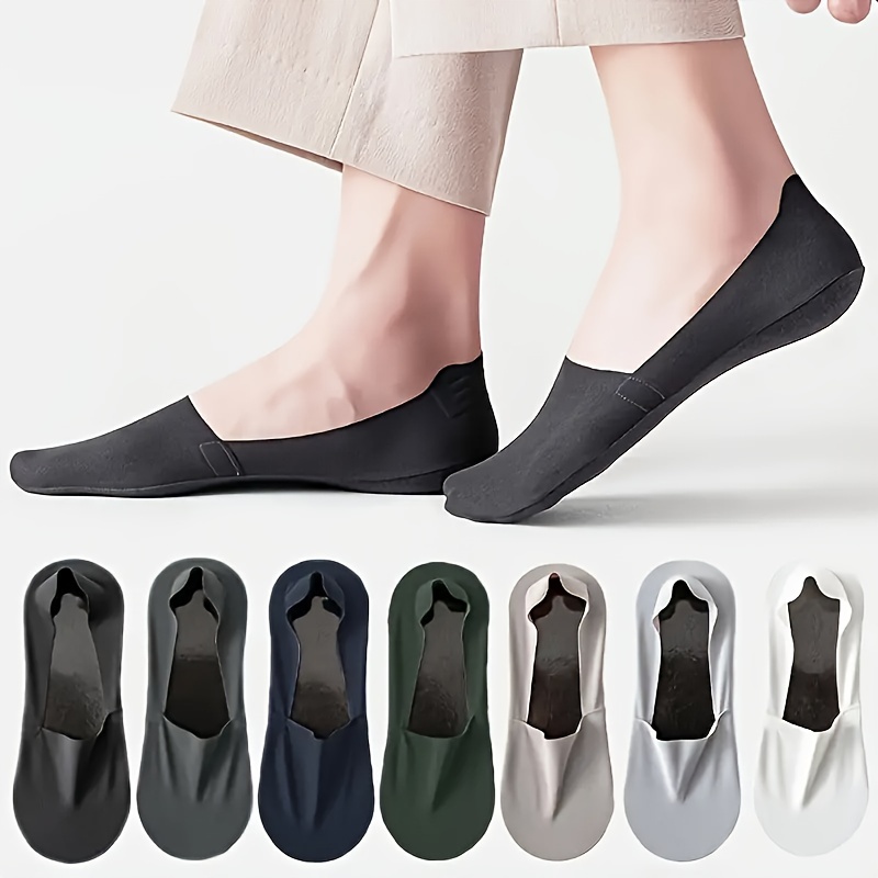 

7 Or 14 Pairs Of Men's Solid Color Anti Odor & Sweat Absorption Thin Non-slip No-show Socks, Comfy & Breathable Socks, For Daily & Outdoor Wearing, Spring And Summer