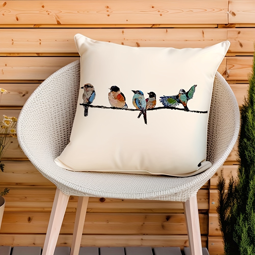 

1pc 18x18 Outdoor Birds Pillow Decorative Throw Pillows, Small Throw Pillows For Couch,hand-painted Pillowcases Spring Summer Decorations Cushion Covers For Sofa Teal Blue