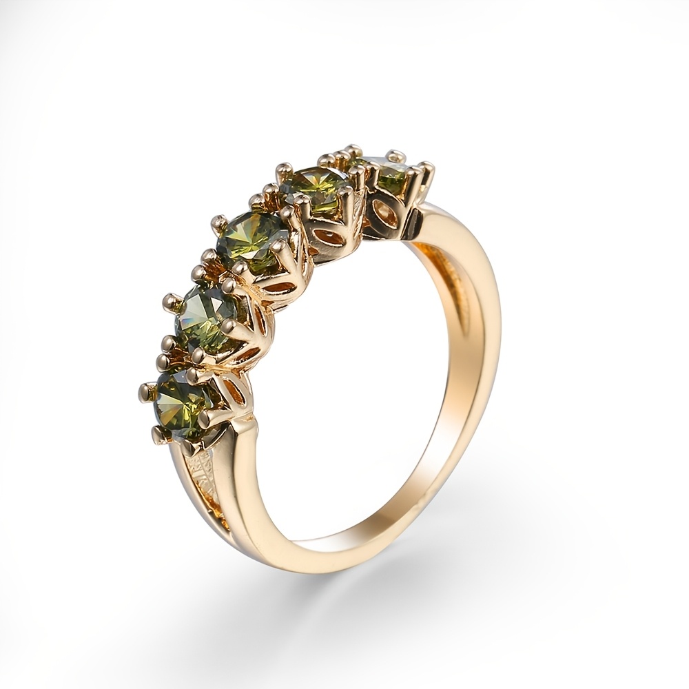 TEMU Men's Olive Green Cubic Synthetic Zirconia Ring For Girlfriend - Valentine's Day, Anniversary, Proposal & Engagement Gift For Couples - Unisex