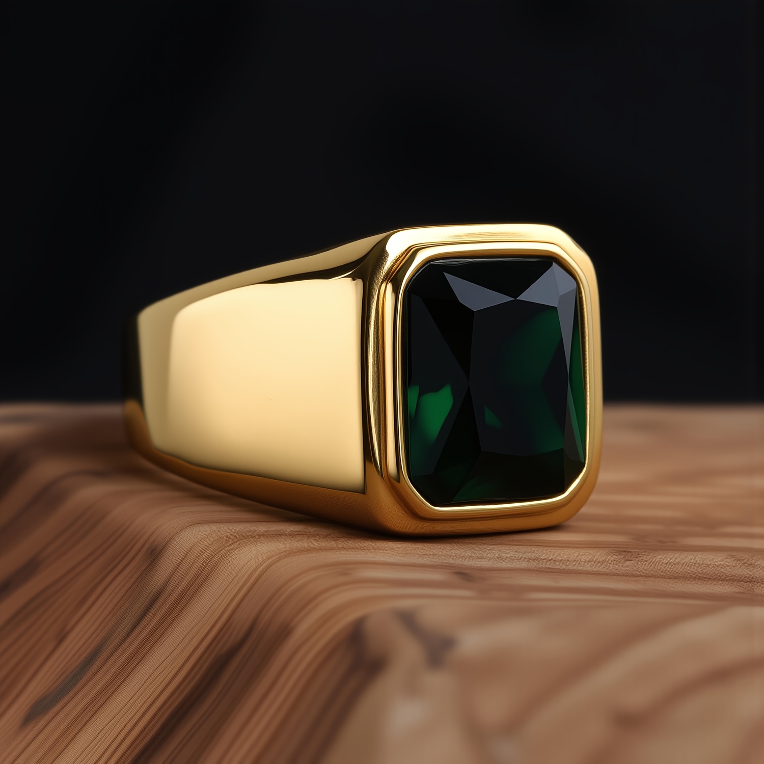 Green Stone Ring - Gold Band