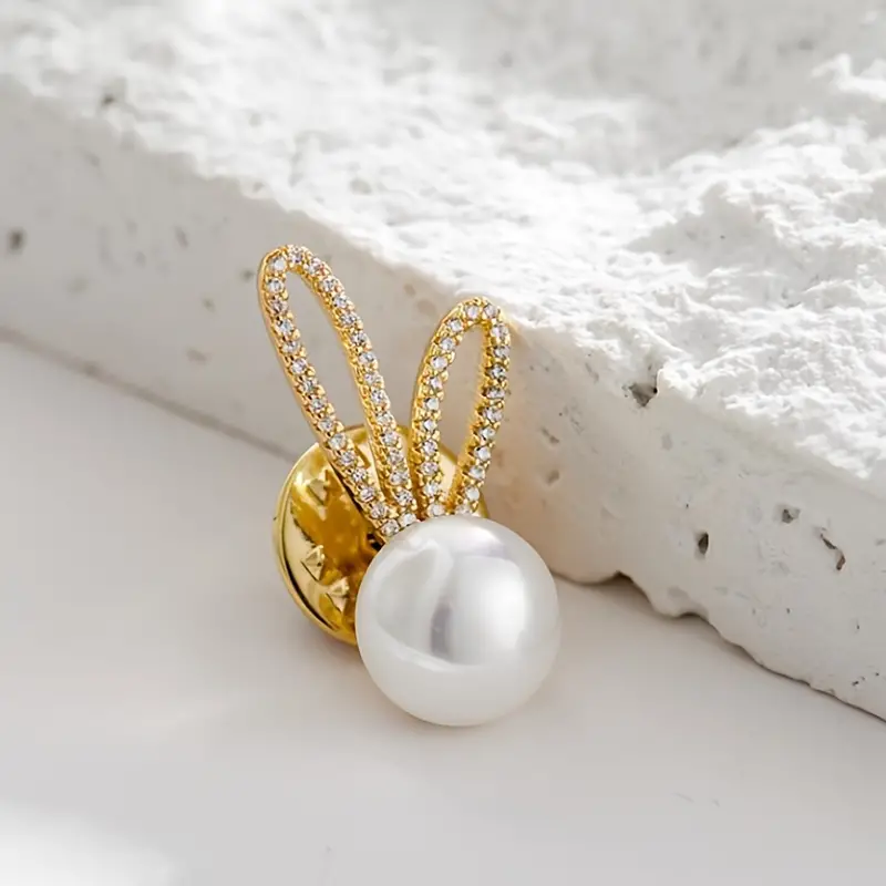 1pc, Cute Minimalist Rabbit & Faux Pearl Design Brooch, Elegant Fashion ...
