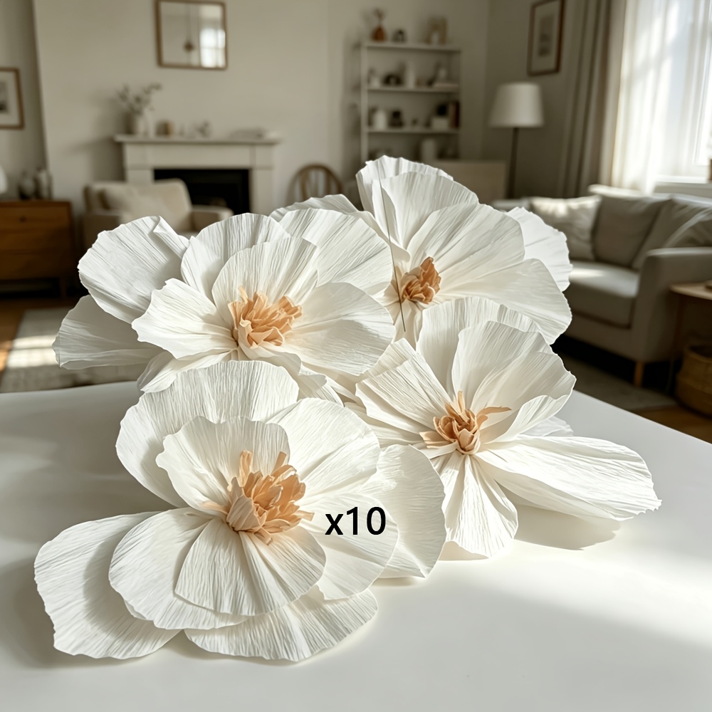 TEMU 10 piezas de flores artificiales grandes de calidad, flores de papel de calidad de 20 cm de diámetro, flores de papel decorativas, para