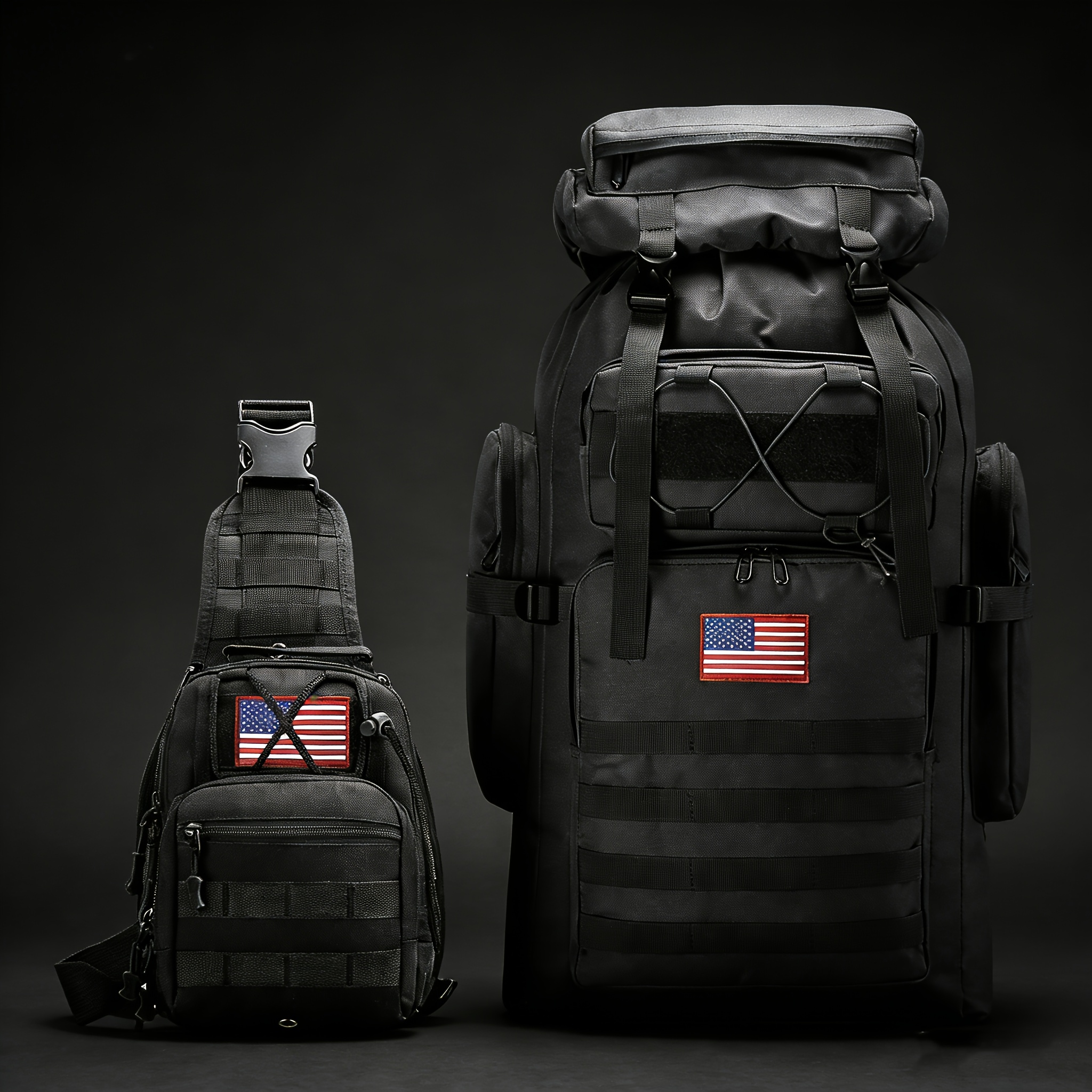 TEMU 2pcs Men's Outdoor Backpack Set With Multiple Pockets: Includes Large Hiking Rucksack & Crossbody Sling Bag, Ideal For Camping, Hunting,