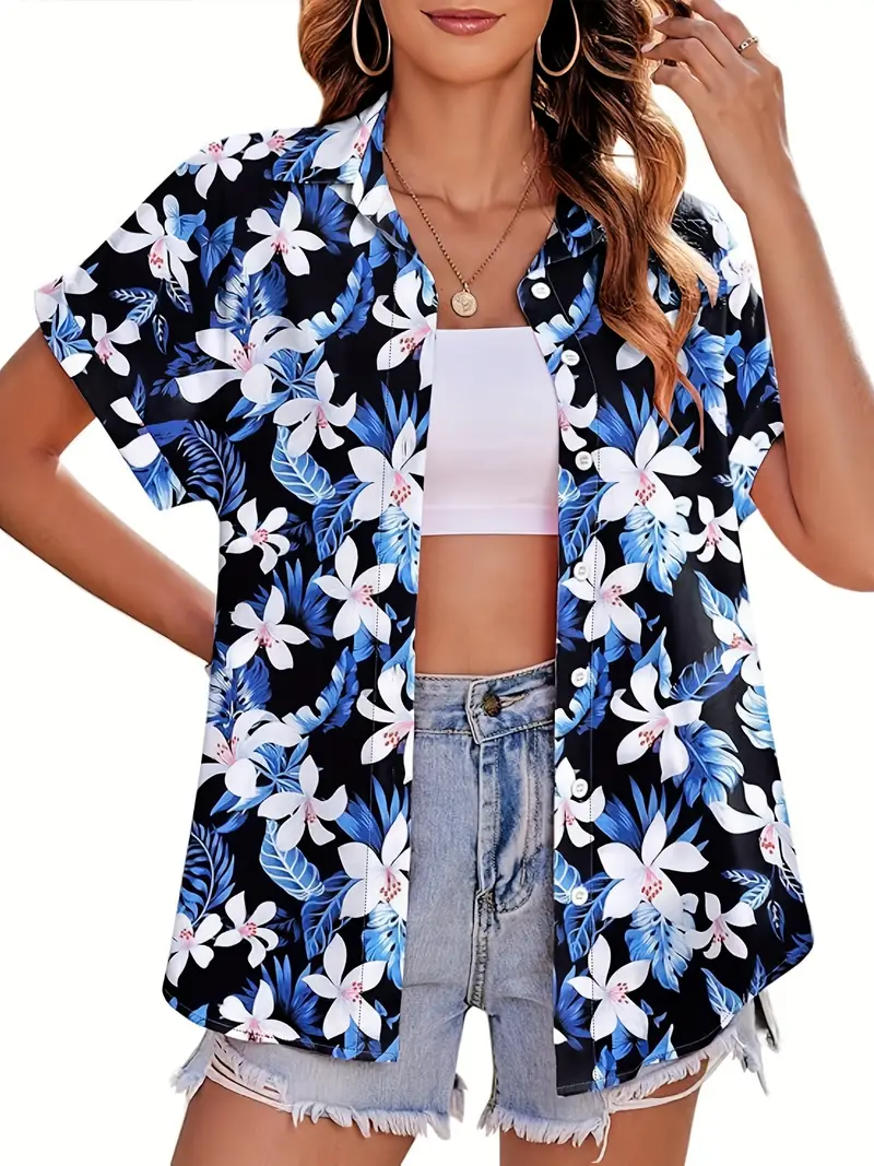 Camisa Hawaiana Camisa De Playa Mujer Camisa Hawaiana Manga Corta