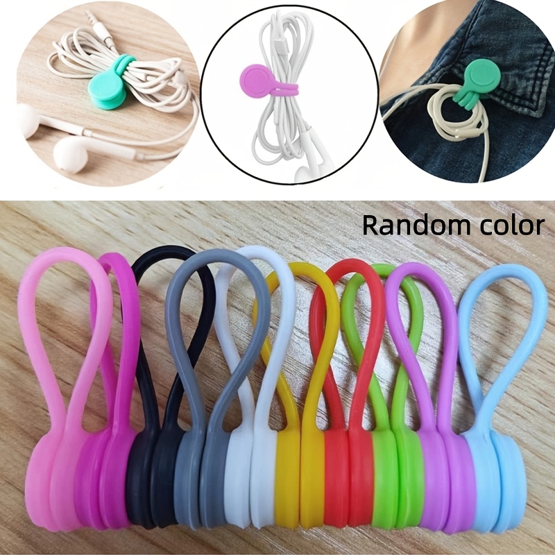 E-shop 10 Stück Bunte Magnetische Kabelbinder - Wiederverwendbarer Kabel Organizer für USB, Kopfhörer & Schlüsselanhänger - Lebendige Pink, Blau, Grün,